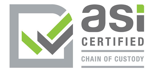 Logo that says asi certified - chain of custody